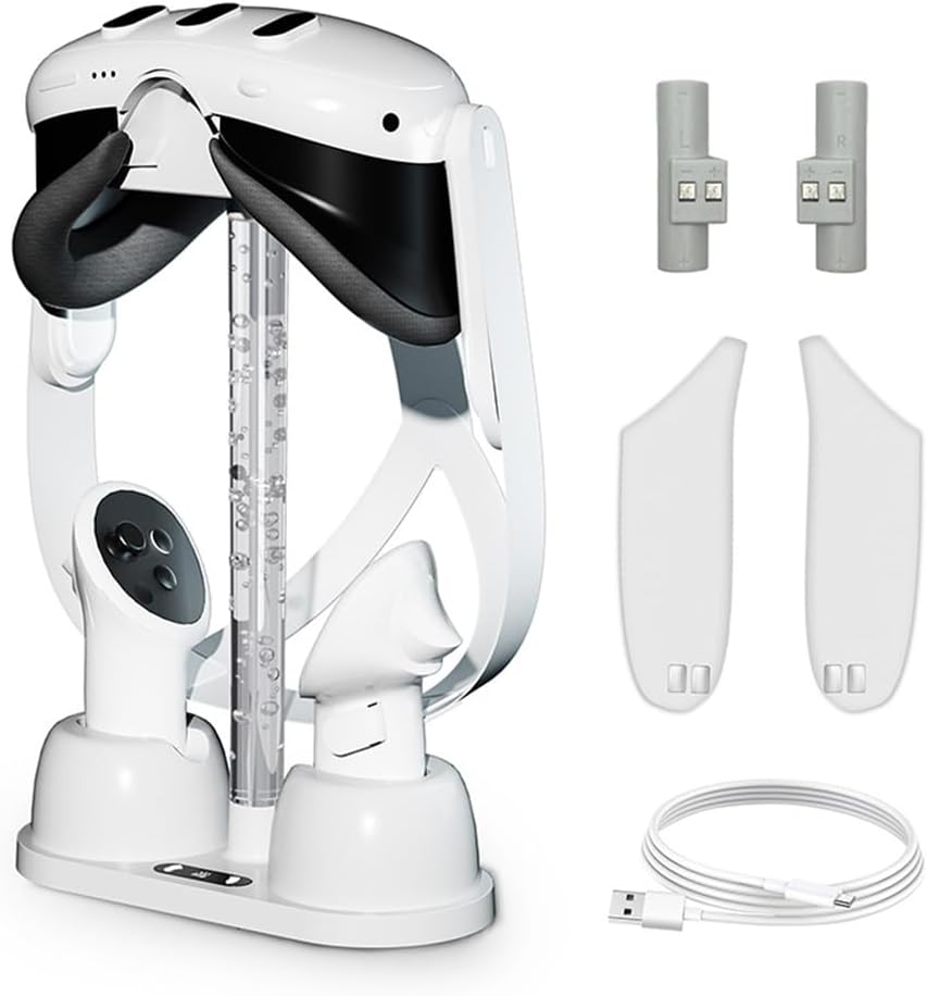 AZURAOKEY Charging Dock Station Compatible with Oculus/Meta Quest 3, RGB Light VR Glasses Storage Stand Non-Slip VR Headset Controller Stand for Oculus/Meta Quest 3