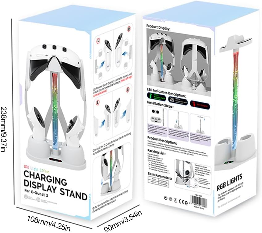 AZURAOKEY Charging Dock Station Compatible with Oculus/Meta Quest 3, RGB Light VR Glasses Storage Stand Non-Slip VR Headset Controller Stand for Oculus/Meta Quest 3