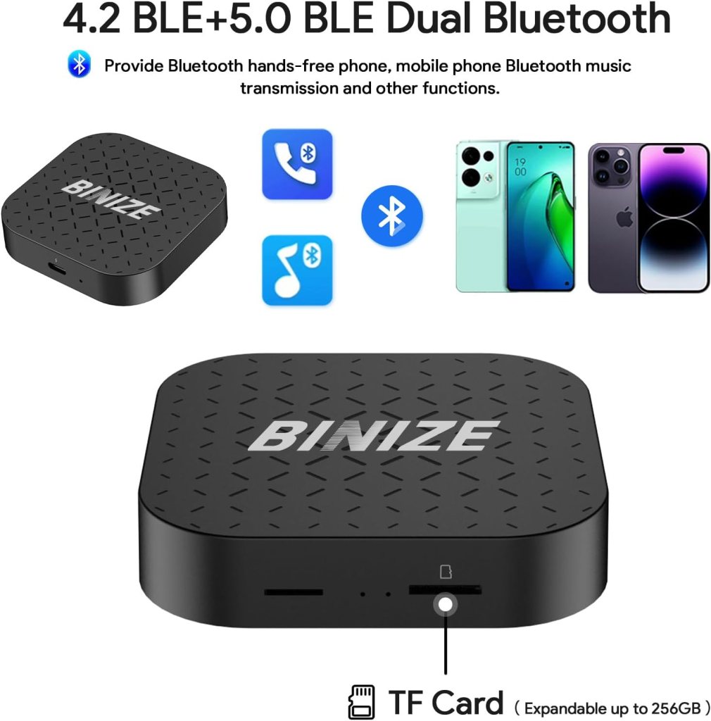 Binize Carplay AI Box with Android System,for OEM Wired Carplay Cars to Wireless Carplay/Android Auto, 3 in 1 Multimedia Video Box, Magic Box Carplay Streaming Device, Built in YouTube, Netflix,HULU