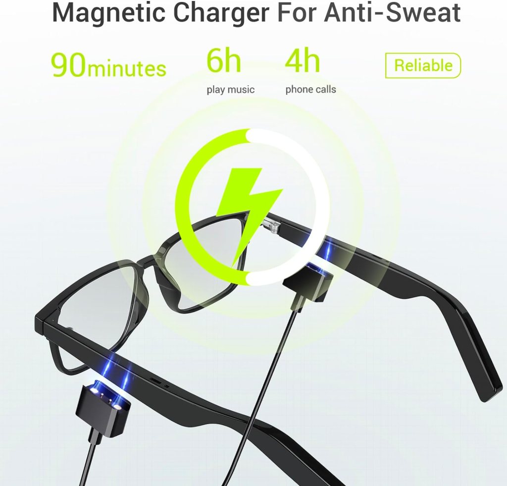 Bluetooth Glasses, Wireless Glasses with Built-in Mic  Speakers, Open Ear Listen Music and Calls, Waterproof Bluetooth Glasses Support iOS  Android