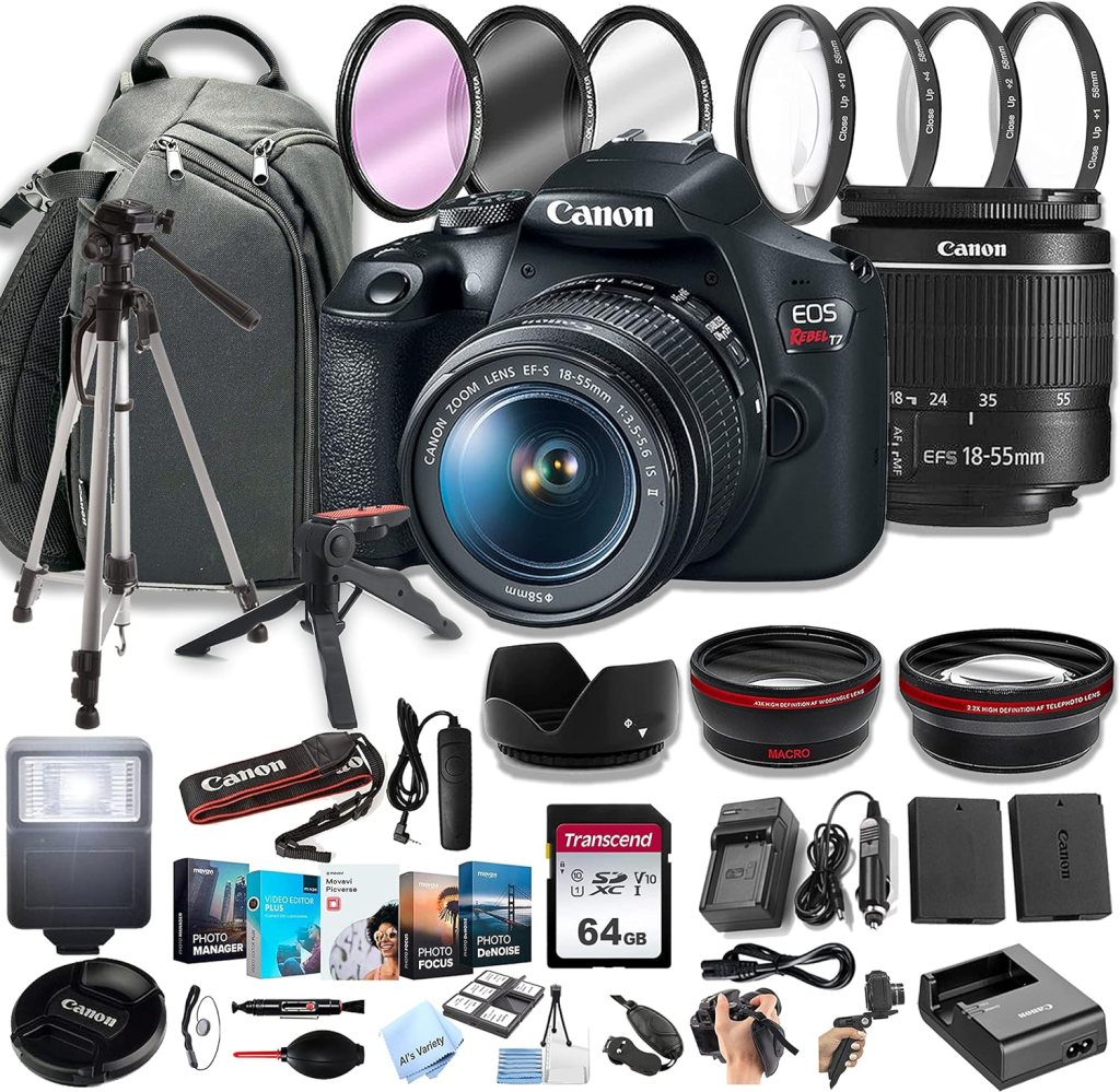 Canon EOS Rebel T7 DSLR Camera w/EF-S 18-55mm F/3.5-5.6 Zoom Lens + 100S Sling Backpack + 64GB Memory Cards, Professional Photo Bundle (40pc Bundle) (Renewed)