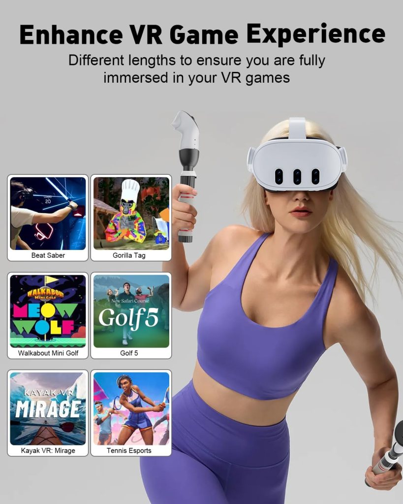 DUXICEPIN Handle Accessories for Meta Quest 3 / Oculus Quest 2 Controllers Extensions, Dual Handles Extension Grips for VR Game Beat Saber Golf Club Baseball  Gorilla Tag