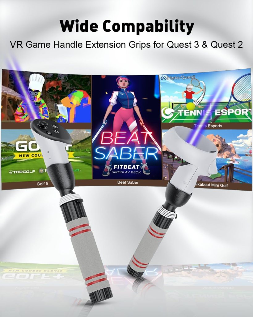 DUXICEPIN Handle Accessories for Meta Quest 3 / Oculus Quest 2 Controllers Extensions, Dual Handles Extension Grips for VR Game Beat Saber Golf Club Baseball  Gorilla Tag