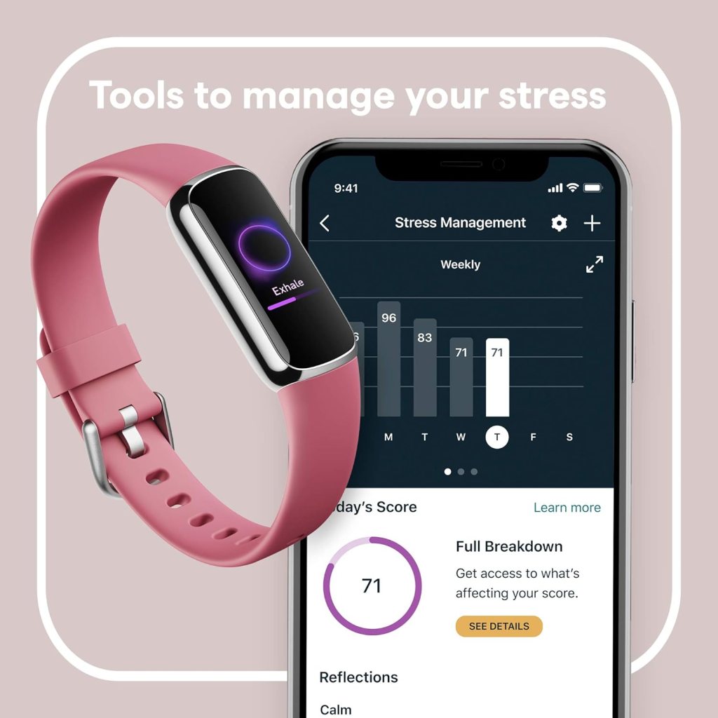 Fitbit Luxe-Fitness and Wellness-Tracker with Stress Management, Sleep-Tracking and 24/7 Heart Rate, Black/Graphite, One Size (S  L Bands Included)