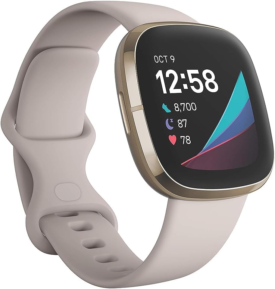 Fitbit Sense Advanced Smartwatch with Tools for Heart Health, Stress Management  Skin Temperature Trends, White/Gold, One Size (S  L Bands Included)