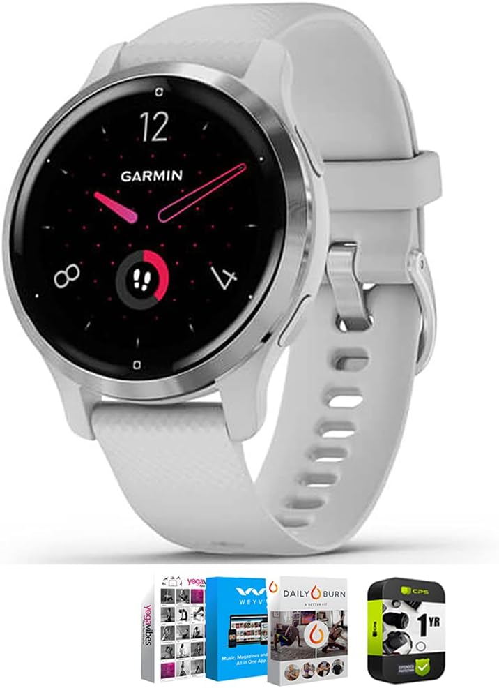Garmin 010-02429-02 Venu 2S Fitness Smartwatch Silver Bezel with Mist Gray Silicone Band Bundle with Tech Smart USA Fitness  Wellness Suite and 1 YR CPS Enhanced Protection Pack