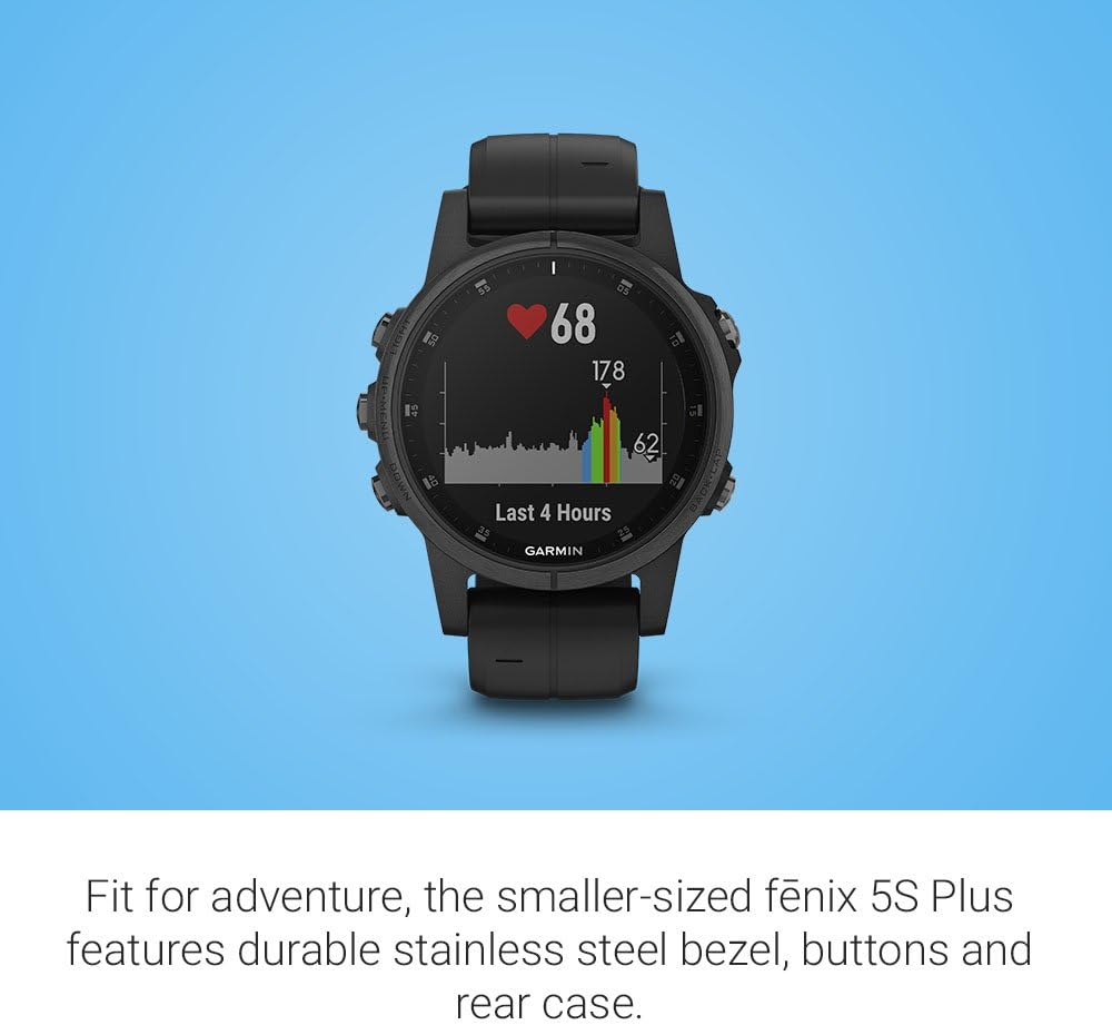 Garmin fenix 5s Plus, Smaller-Sized Multisport GPS Smartwatch, Features Color Topo Maps, Heart Rate Monitoring, Music and Contactless Payment, Black