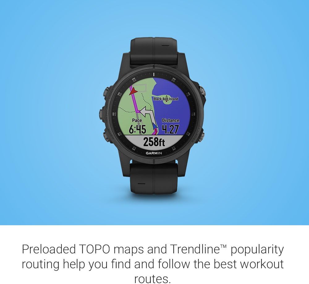 Garmin fenix 5s Plus, Smaller-Sized Multisport GPS Smartwatch, Features Color Topo Maps, Heart Rate Monitoring, Music and Contactless Payment, Black