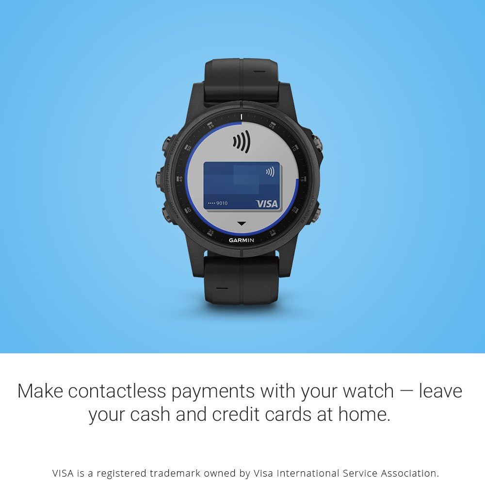 Garmin fenix 5s Plus, Smaller-Sized Multisport GPS Smartwatch, Features Color Topo Maps, Heart Rate Monitoring, Music and Contactless Payment, Black