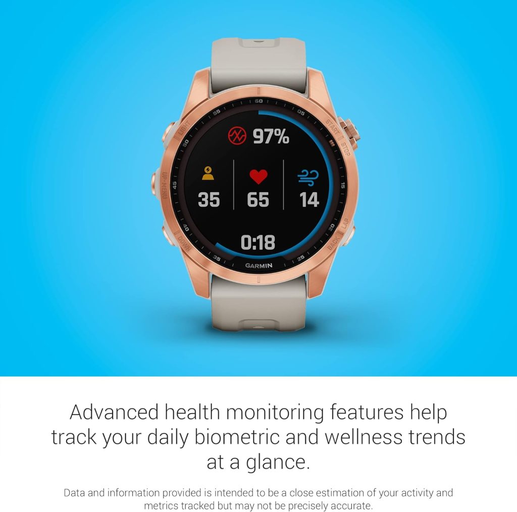 Garmin fenix 7S Solar, Smaller sized adventure smartwatch, with Solar Charging Capabilities, Rugged outdoor watch with GPS, touchscreen, rose gold with light sand band Garmin fenix 7S Solar, Smaller sized adventure smartwatch, with Solar Charging Capabilities, Rugged outdoor watch with GPS, touchscreen, rose gold with light sand band