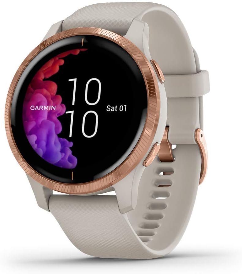 Garmin Venu, GPS Smartwatch with Bright Touchscreen Display, Features Music, Body Energy Monitoring, Animated Workouts, Pulse Ox Sensor and More, Rose Gold with Tan Band (Renewed) Garmin Venu, GPS Smartwatch with Bright Touchscreen Display, Features Music, Body Energy Monitoring, Animated Workouts, Pulse Ox Sensor and More, Rose Gold with Tan Band (Renewed)
