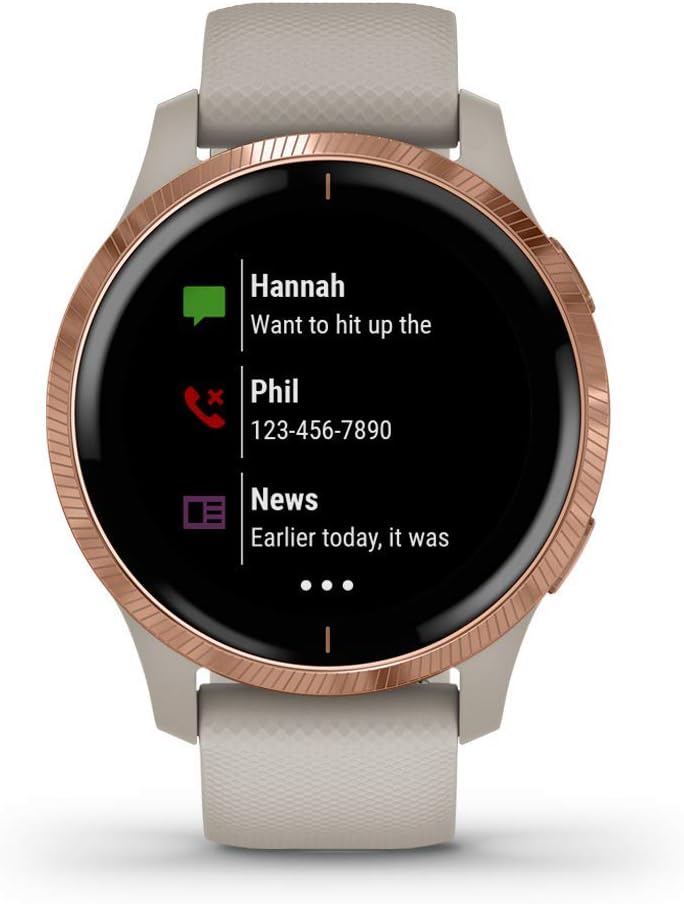 Garmin Venu, GPS Smartwatch with Bright Touchscreen Display, Features Music, Body Energy Monitoring, Animated Workouts, Pulse Ox Sensor and More, Rose Gold with Tan Band (Renewed) Garmin Venu, GPS Smartwatch with Bright Touchscreen Display, Features Music, Body Energy Monitoring, Animated Workouts, Pulse Ox Sensor and More, Rose Gold with Tan Band (Renewed)