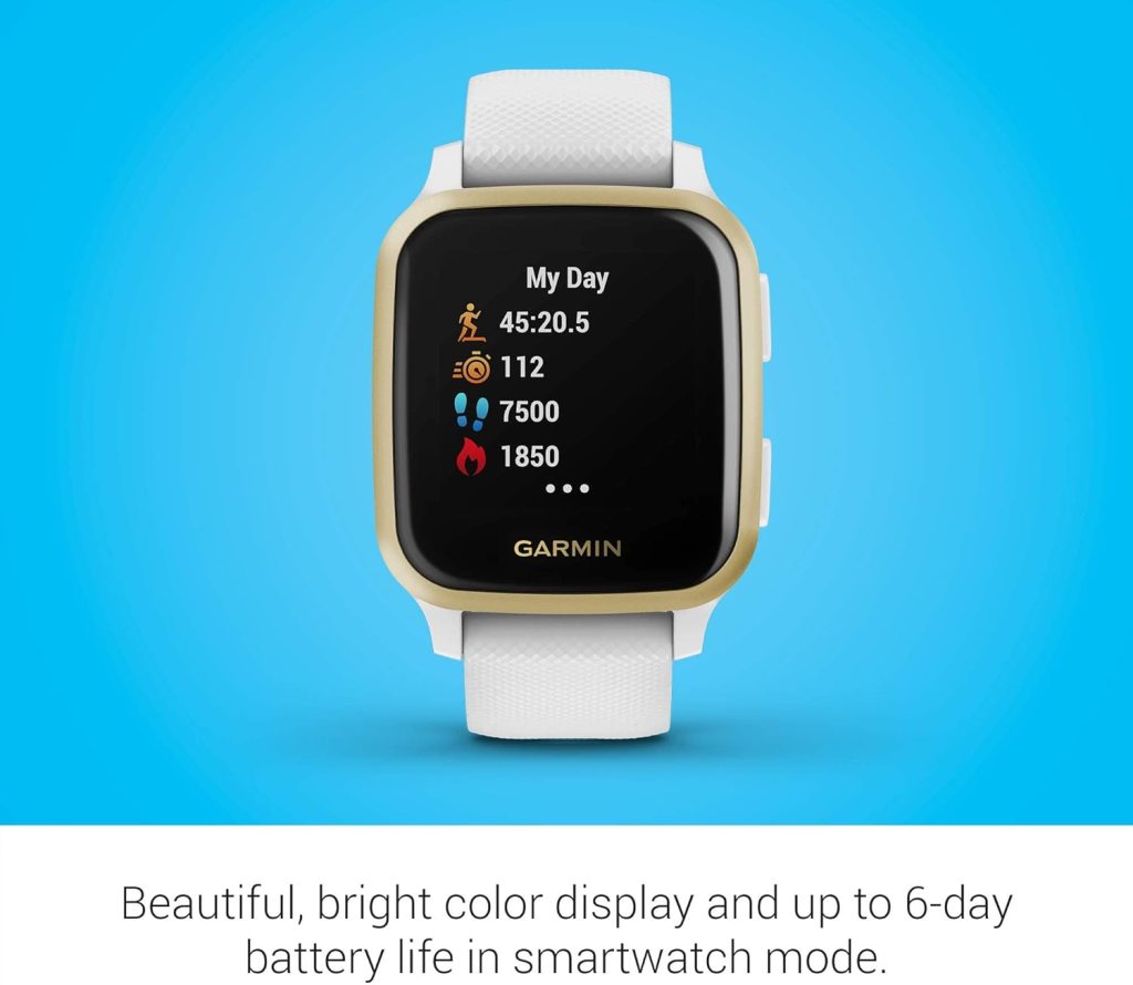 Garmin Venu Sq, GPS Smartwatch with Bright Touchscreen Display, Up to 6 Days of Battery Life, Light Gold and White (Renewed)