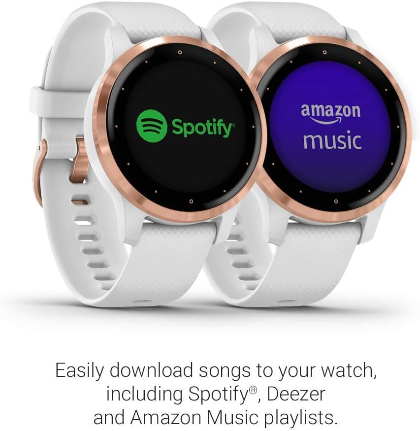 Garmin vívoactive 4S, Smaller-Sized GPS Smartwatch, Features Music, Body Energy Monitoring, Animated Workouts, Pulse Ox Sensors and More, Rose Gold with White Band (Renewed)