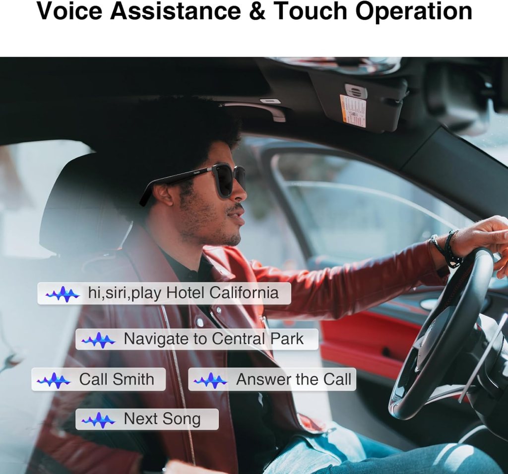 GetD Smart Bluetooth Sunglasses for Men and Women, Voice Control and Open Ear Style Smart Glasses Listen Music and Calls with Speakers IPX4 Waterproof Bluetooth Audio Glasses