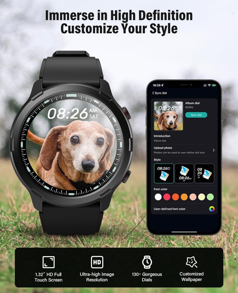 GPS Smart Watch for Men Women, Rugged Outdoor Watch with GPS and Compass, Fitness Tracker with Heart Rate Blood Oxygen Sleep Monitor, IP68 Waterproof, 1.32 Touch Screen, Compatible Android iOS iPhone