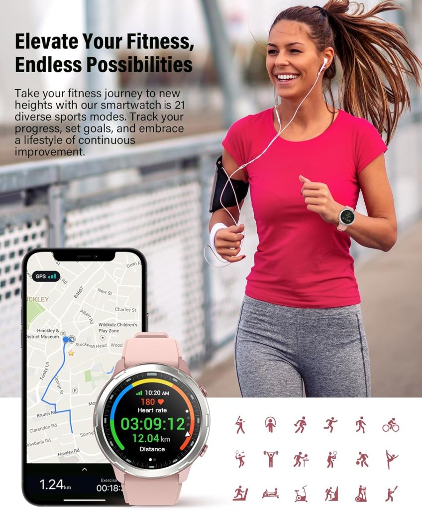 GPS Smart Watch for Men Women, Rugged Outdoor Watch with GPS and Compass, Fitness Tracker with Heart Rate Blood Oxygen Sleep Monitor, IP68 Waterproof, 1.32 Touch Screen, Compatible Android iOS iPhone