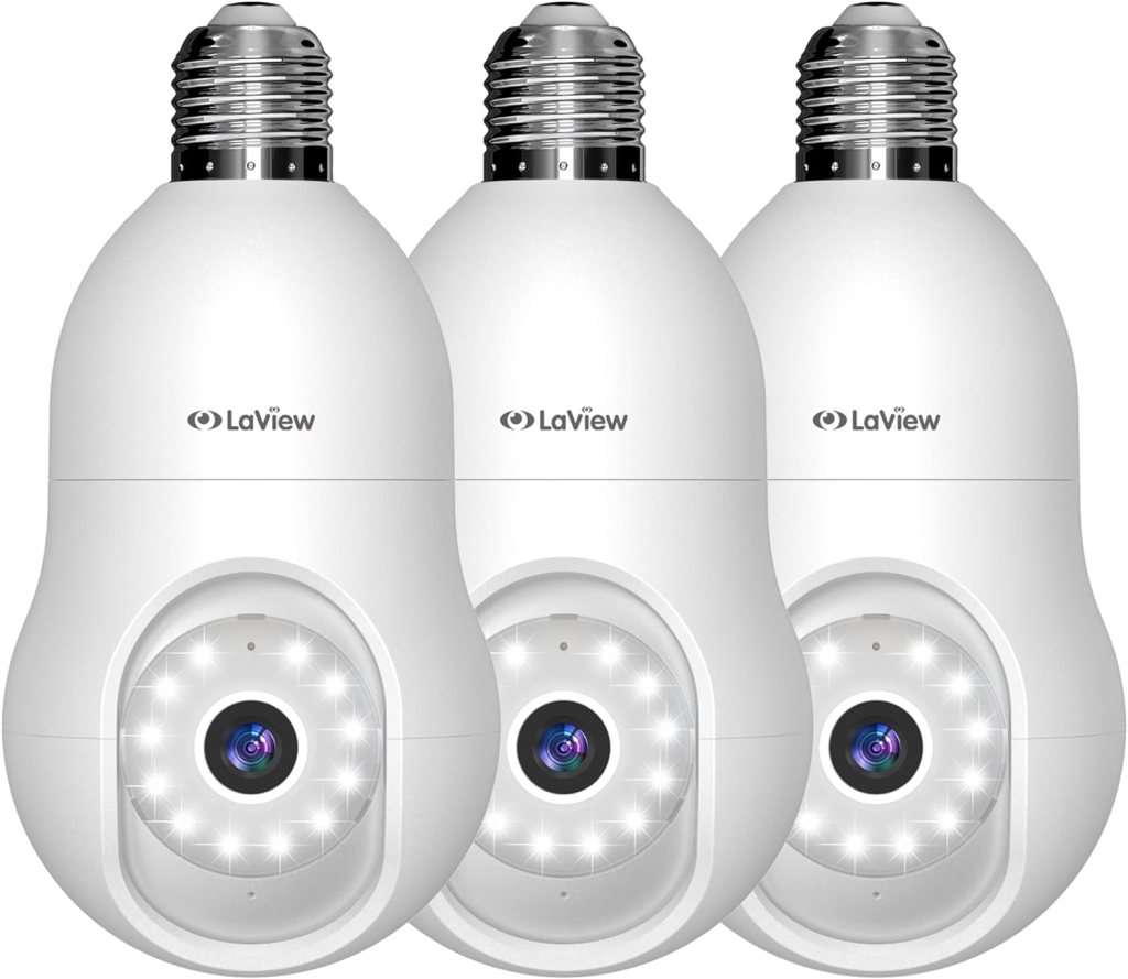 LaView 4MP Bulb Security Camera 3Pcs 2.4GHz,360° 2K Security Cameras Wireless Outdoor Indoor Full Color Day and Night, Motion Detection, Audible Alarm, Easy Installation, Compatible with Alexa