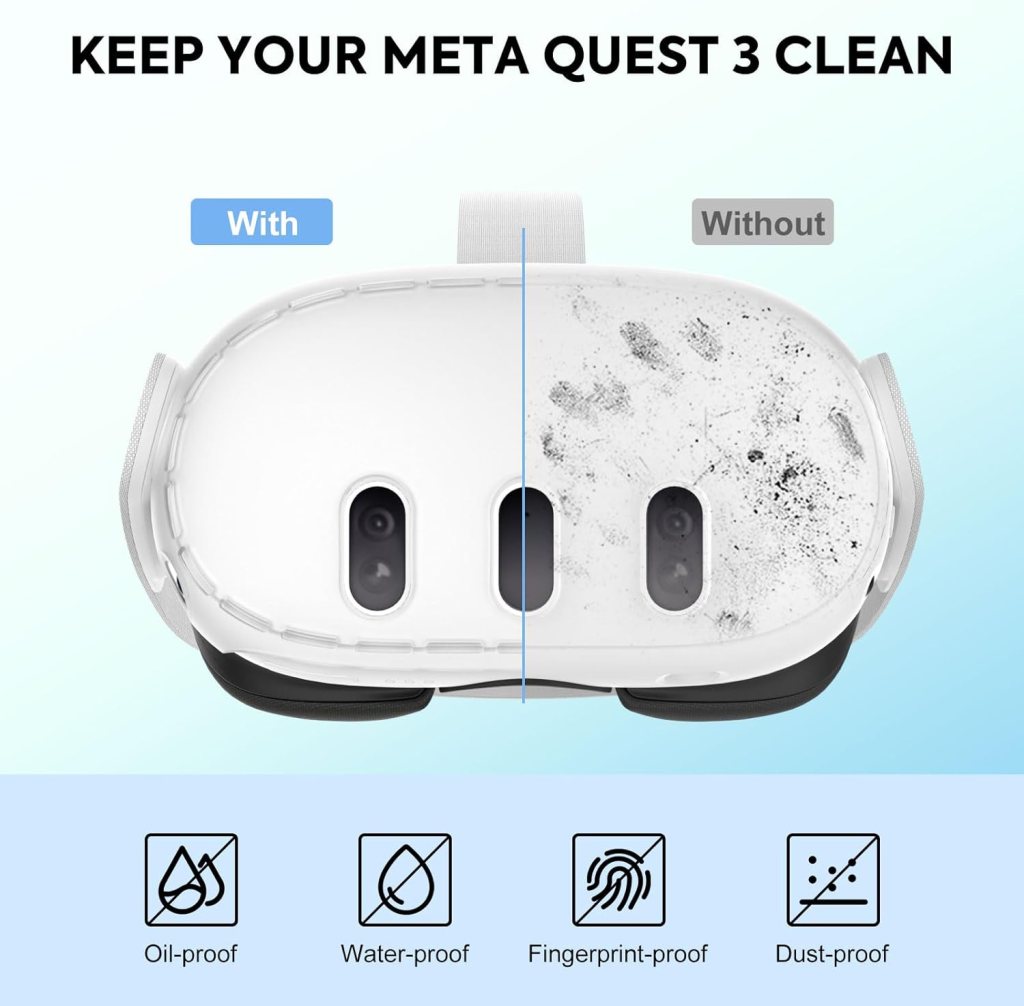 MoKo VR Accessories for Meta Quest 3, VR Headset Protective Shell Cover for Oculus Quest 3 Included VR Shell Cover and 6-Pack Lens Tempered Glass Protector, Transparent