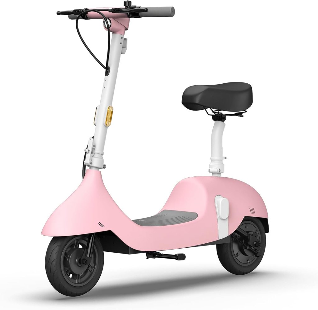 OKAI | Ceetle Pro | Electric Scooter with Seat | Up to 35 Miles Range | 15.5MPH | Stylish Moped Scooter | 10 inch Vacuum Tires