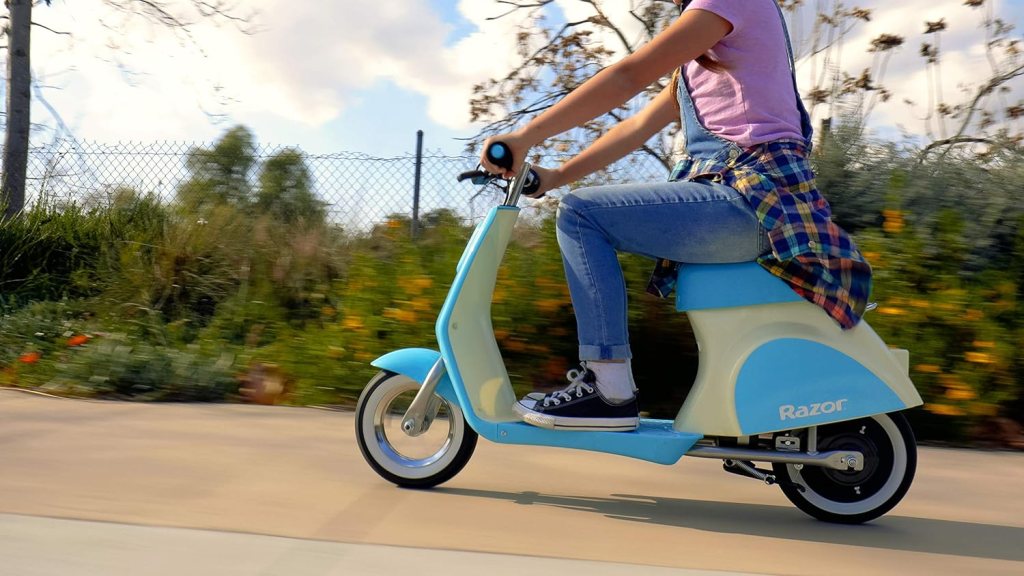 Razor Pocket Mod Petite - 12V Miniature Euro-Style Electric Scooter for Ages 7+, 100-watt Motor, Up to 40 min Ride Time, For Riders up to 110 lbs, Blue Razor Pocket Mod Petite - 12V Miniature Euro-Style Electric Scooter for Ages 7+, 100-watt Motor, Up to 40 min Ride Time, For Riders up to 110 lbs, Blue