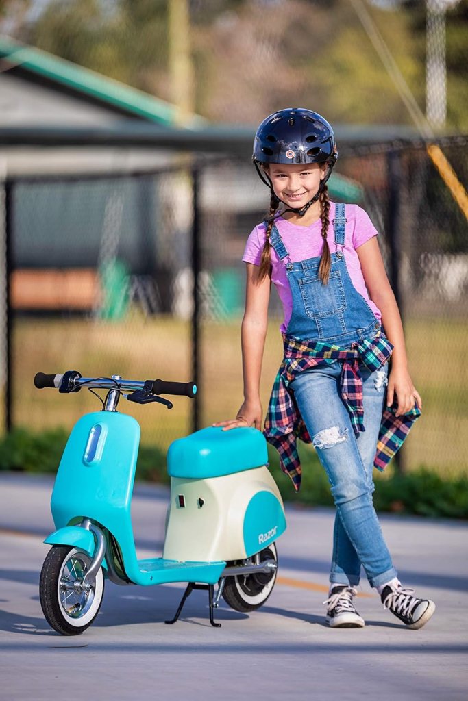 Razor Pocket Mod Petite - 12V Miniature Euro-Style Electric Scooter for Ages 7+, 100-watt Motor, Up to 40 min Ride Time, For Riders up to 110 lbs, Blue Razor Pocket Mod Petite - 12V Miniature Euro-Style Electric Scooter for Ages 7+, 100-watt Motor, Up to 40 min Ride Time, For Riders up to 110 lbs, Blue