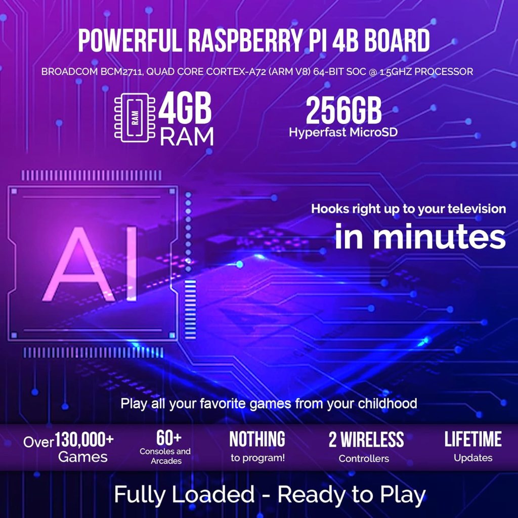 Retropie Extreme Edition Raspberry Pi 4 Retro Console Kit - Over 130,000 Games Over 60 Consoles and Arcades Retro Game Console - Retro Gaming