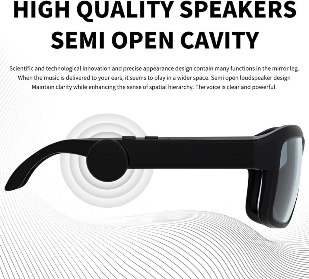 Sentmoon Smart Glasses, Sunglasses with Bluetooth Speaker, Bluetooth 5.0 Audio Glasses, IP45 Waterproof, Voice Control and Open Ear Style Smart Glasses Listen Music Calls with Volume UP Down