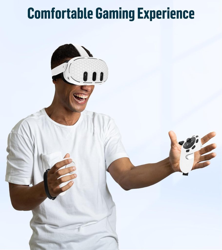 Silicone Cover Set Compatible with Oculus/Meta Quest 3, VR Accessories Protective Cover Includes Controller Grips, Front Shell Headset Cover and Face Cover (Black)