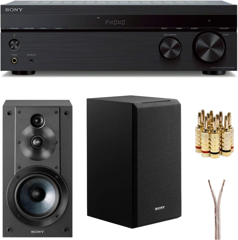 Sony STRDH190 2-ch Stereo Receiver with Phono Inputs Bluetooth SSCS5 3-Way 3-Driver Bookshelf Speaker System (Black) Sony STRDH190 2-ch Stereo Receiver with Phono Inputs Bluetooth SSCS5 3-Way 3-Driver Bookshelf Speaker System (Black)