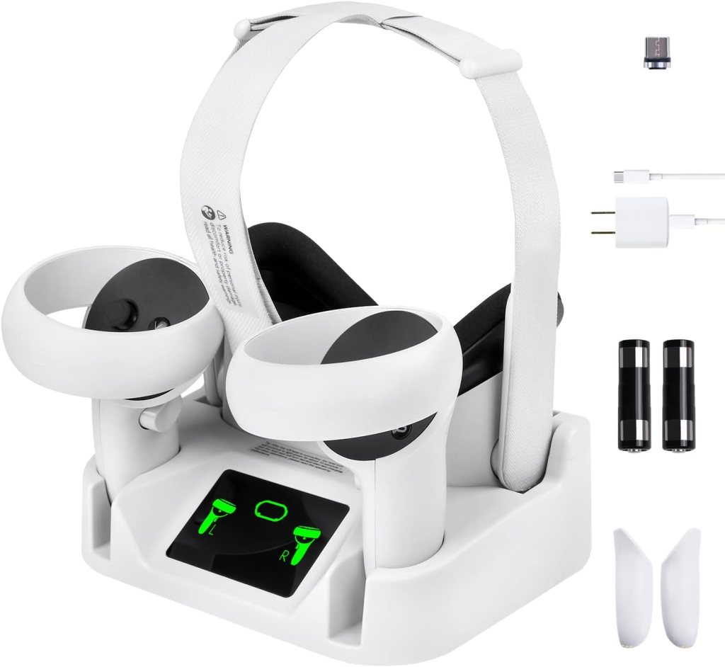 TechKen Charging Dock for Oculus Meta Quest 2, Enhanced Magnetic Charging Station with Rechargeable Batteries Pack for Quest 2 Grips [LED Indicate] [Support Elite Strap with Battery]