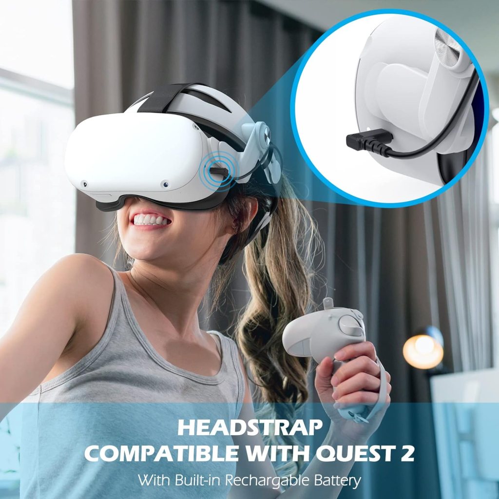 YOGES Battery Head Strap Compatible with Oculus Quest 2 Accessories, Rechargable Adjustable Headstrap for VR Headset Compatible with Meta Quest 2 YOGES Battery Head Strap Compatible with Oculus Quest 2 Accessories, Rechargable Adjustable Headstrap for VR Headset Compatible with Meta Quest 2