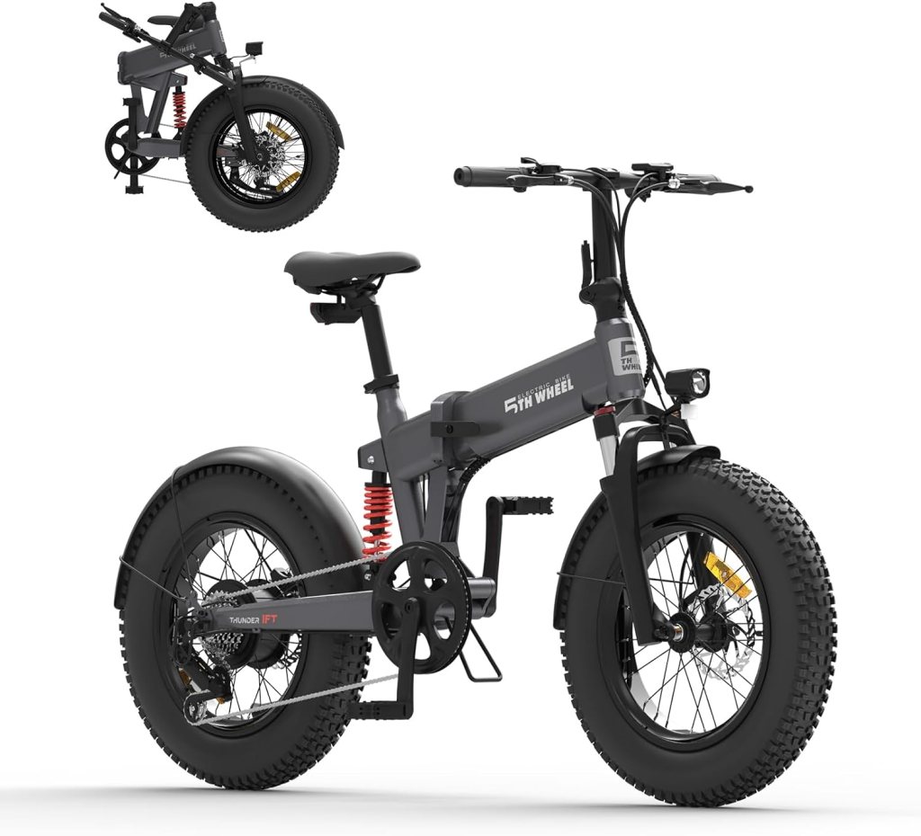5TH WHEEL Thunder 1FT Electric Bike for Adults, 1000W Motor Commuting Electric Bike with 48V Removable Battery, 20 Fat Tire Ebike with Dual Shock Absorber, Folding Electric Bicycles for Adults