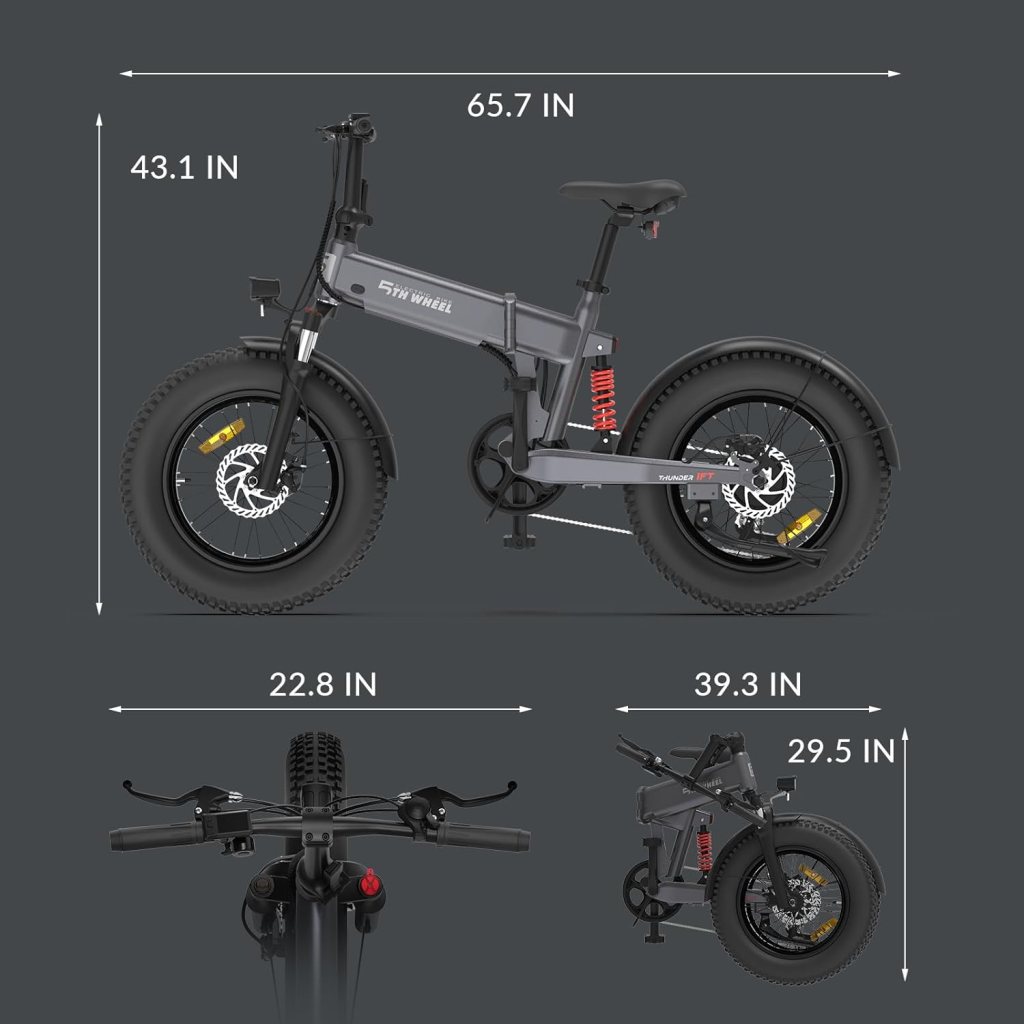5TH WHEEL Thunder 1FT Electric Bike for Adults, 1000W Motor Commuting Electric Bike with 48V Removable Battery, 20 Fat Tire Ebike with Dual Shock Absorber, Folding Electric Bicycles for Adults