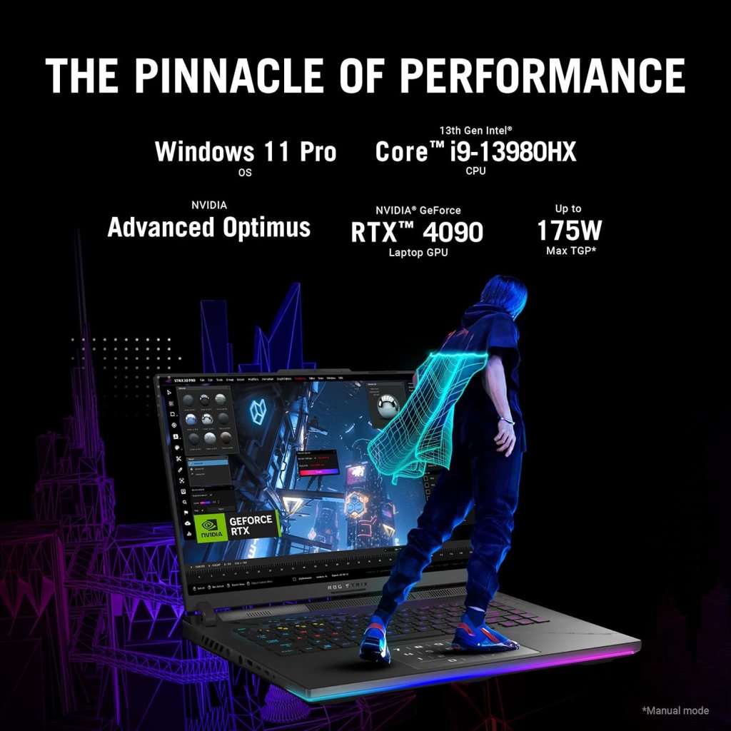 ASUS ROG Strix Scar 16 (2023) Gaming Laptop, 16” Nebula HDR QHD 240Hz/3ms, 1100 nits, Mini LED, GeForce RTX 4080, Intel Core i9-13980HX, 32GB DDR5, 1TB PCIe, Wi-Fi 6E, Windows 11 Pro,G634JZ-XS96,Black