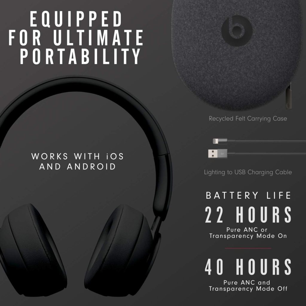 Beats Solo Pro Wireless Noise Cancelling On-Ear Headphones - Apple H1 Headphone Chip, Class 1 Bluetooth, 22 Hours of Listening Time, Built-in Microphone - Black Beats Solo Pro Wireless Noise Cancelling On-Ear Headphones - Apple H1 Headphone Chip, Class 1 Bluetooth, 22 Hours of Listening Time, Built-in Microphone - Black