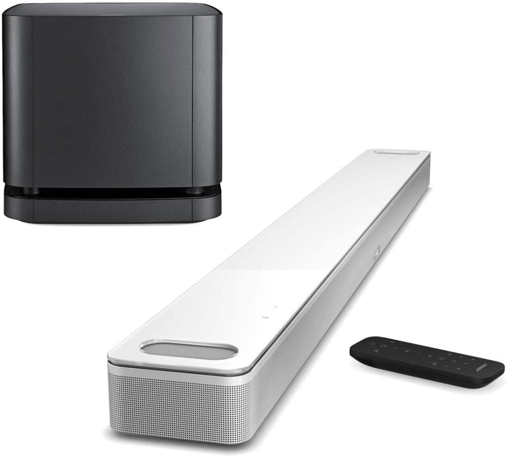 Bose Smart Soundbar 900, White with Bass Module 500 for Soundbar, Black