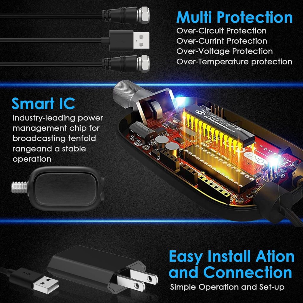 Digital HDTV Antenna Long Range 380 Miles Indoor Amplified Signal Booster Support 4K 1080P UHF VHF FM Local Channels with 13.4ft Coax Cable and USB Power Adapter