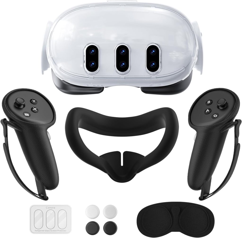 DUXICEPIN Accessories for Meta Quest 3, Protective Cover for Oculus Quest 3, Included Shell Cover, Face Cover, Controller Grips Cover, Lens Protector, Lens Cover, Joystick Caps (Not for Charging Dock)