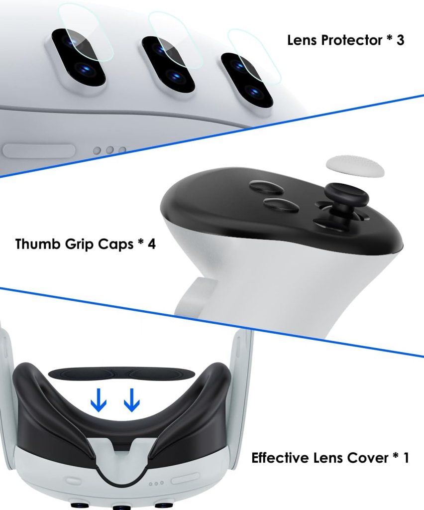 DUXICEPIN Accessories for Meta Quest 3, Protective Cover for Oculus Quest 3, Included Shell Cover, Face Cover, Controller Grips Cover, Lens Protector, Lens Cover, Joystick Caps (Not for Charging Dock)