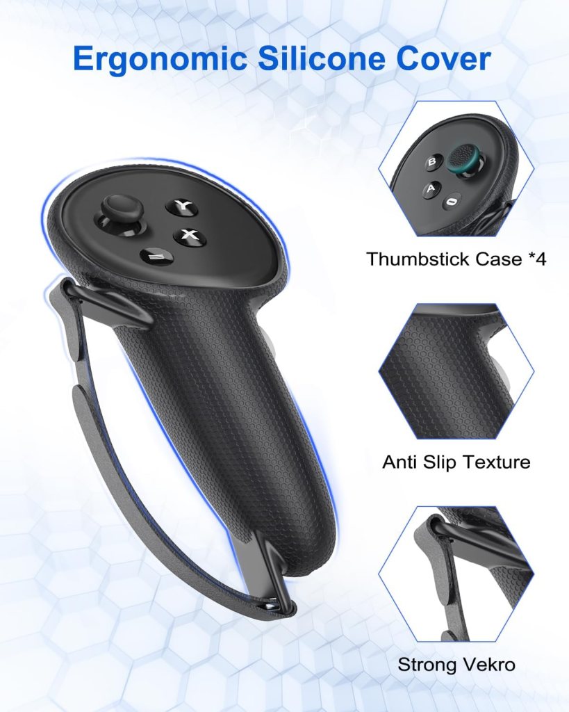 DUXICEPIN Accessories for Meta Quest 3, Protective Cover for Oculus Quest 3, Included Shell Cover, Face Cover, Controller Grips Cover, Lens Protector, Lens Cover, Joystick Caps (Not for Charging Dock)