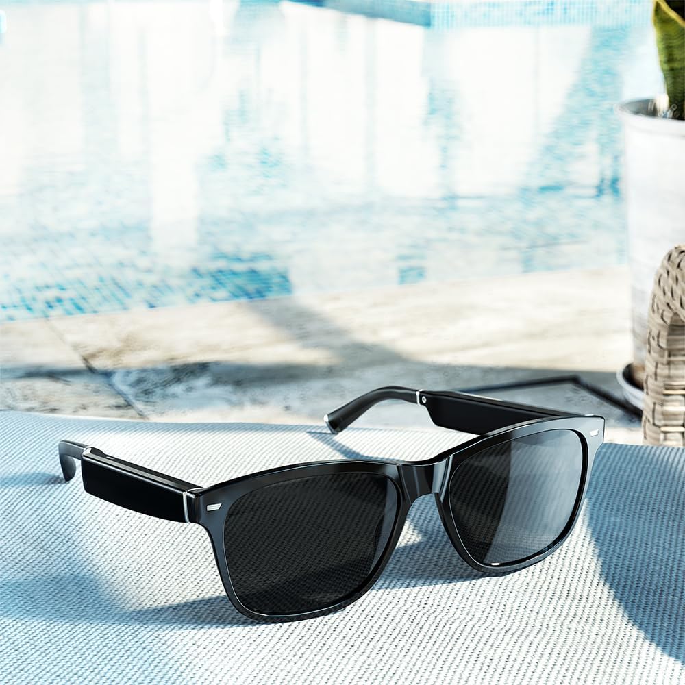 Echo Frames (3rd Gen) | Smart audio glasses with Alexa | Square frames in Classic Black with polarized sunglass lenses