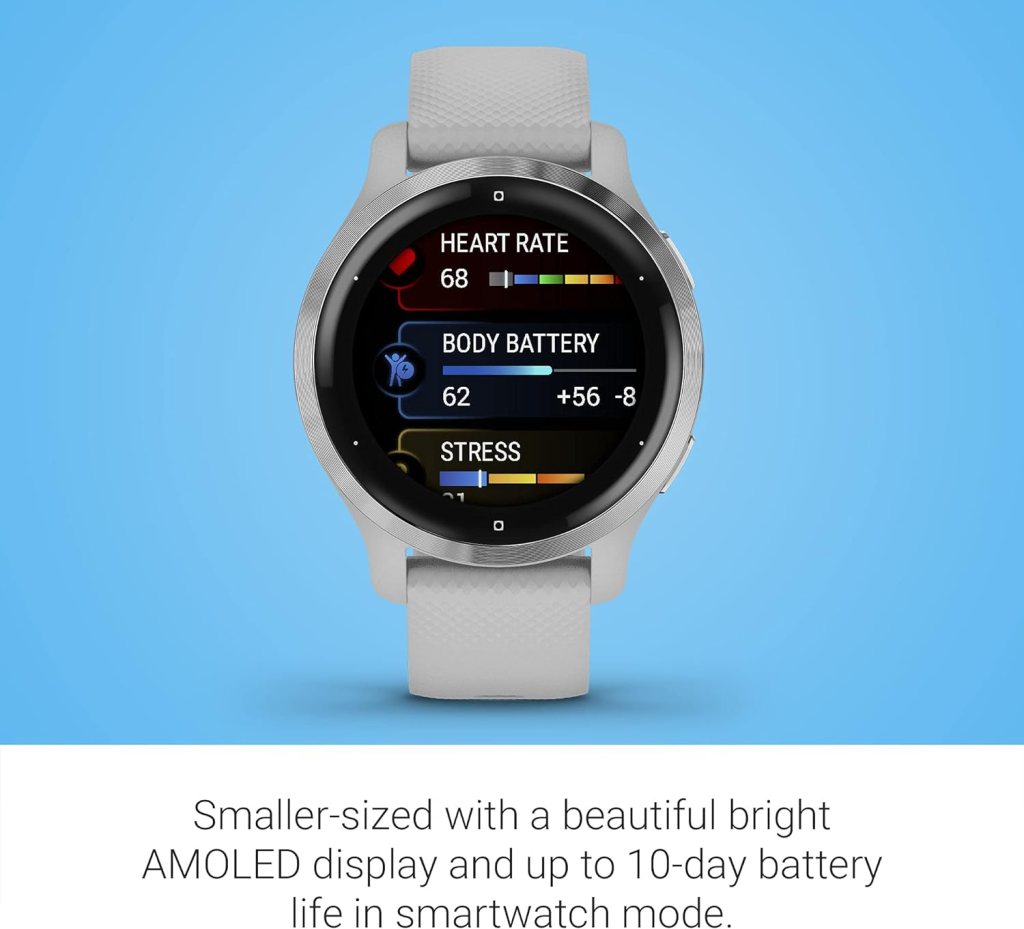 Garmin Venu 2S, Smaller-sized GPS Smartwatch with Advanced Health Monitoring and Fitness Features, Silver Bezel with Light Gray Case and Silicone Band