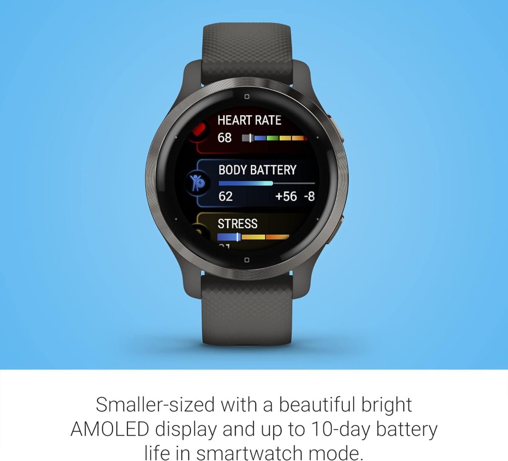 Garmin Venu 2S, Smaller-sized GPS Smartwatch with Advanced Health Monitoring and Fitness Features, Silver Bezel with Light Gray Case and Silicone Band