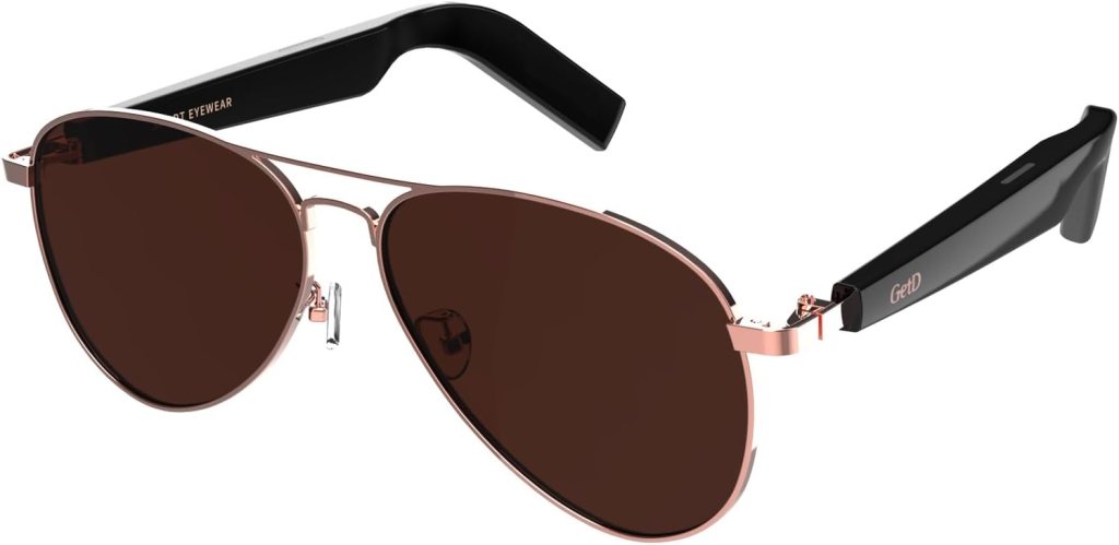 GetD Smart Bluetooth Sunglasses for Men and Women, Voice Control and Open Ear Style Smart Glasses Listen Music and Calls with Speakers IPX4 Waterproof Bluetooth Audio Glasse，Gen 1