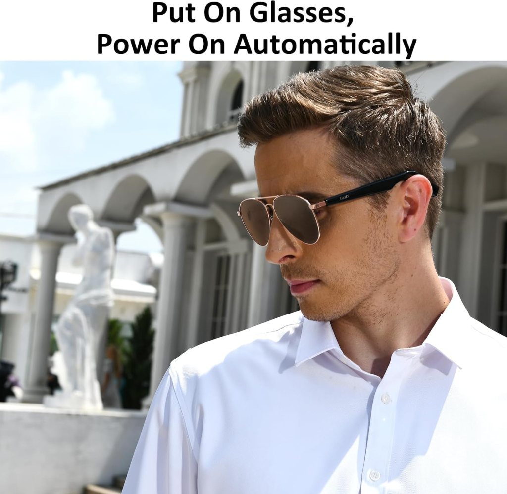 GetD Smart Bluetooth Sunglasses for Men and Women, Voice Control and Open Ear Style Smart Glasses Listen Music and Calls with Speakers IPX4 Waterproof Bluetooth Audio Glasse，Gen 1