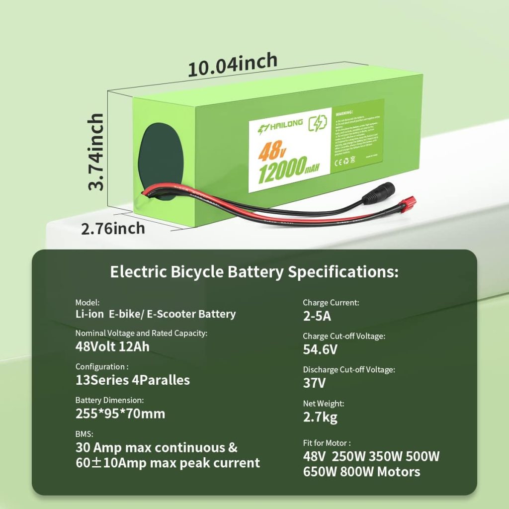 H HAILONG Ebike Battery 36V 48V 12Ah 20Ah 30Ah Electric Bike Battery Lithium Ion Battery with 2Ah Charger for 350W 450W 750W 500W 800W 1000W Electric Bicycle Motor