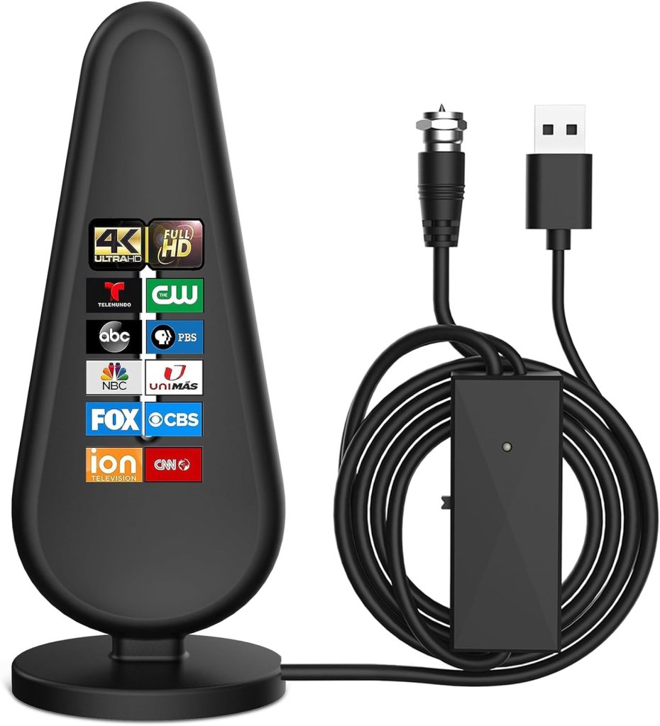 HDTV Indoor Digital TV Antenna Up with Amplifier Signal Booster, 560+ Miles Range TV Antenna for Smart TV,4K 1080P Free Local Channels Support All Television with 10ft Coaxial Cable