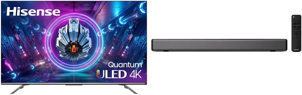 Hisense ULED Premium 55U7G QLED Series 55-inch Android 4K Smart TV  HS214 2.1ch Sound Bar with Built-in Subwoofer, 108W, All-in-one Compact Design with Wireless Bluetooth