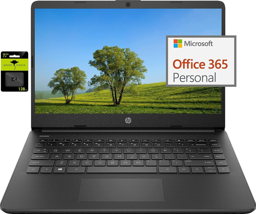 HP Newest 14 Ultral Light Laptop for Students and Business, Intel Quad-Core N4120, 8GB RAM, 192GB Storage(64GB eMMC+128GB Micro SD), 1 Year Office 365, Webcam, HDMI, WiFi, USB-AC, Win 11 S